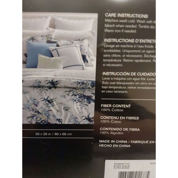 Ralph Lauren EDEN PIQUE White 100% Cotton Euro European Pillow Sham 26"x 26" - Picture 9 of 10